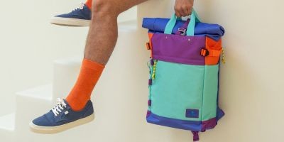 The multicolored roll-top backpack