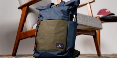 The roll-top backpack Navy and khaki